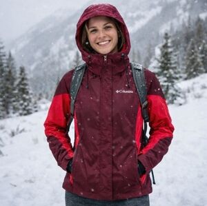 Columbia Jacket XS Burgundy/Pink Omni-Tech Full Zip Hooded Cold Weather Outdoors